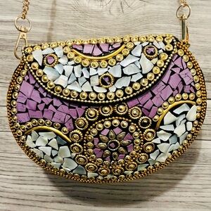 Ramla Handmade Mosaic Clutch Bag with Gold an Pearl Accents